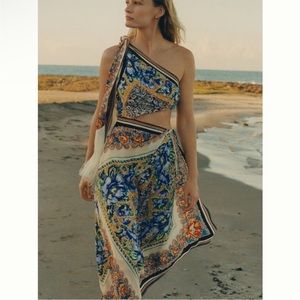 Anthropologie one shoulder silk scarf dress
